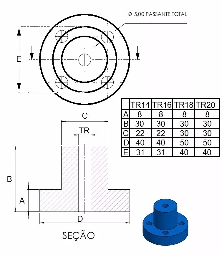 Castanha em Bronze com Flange