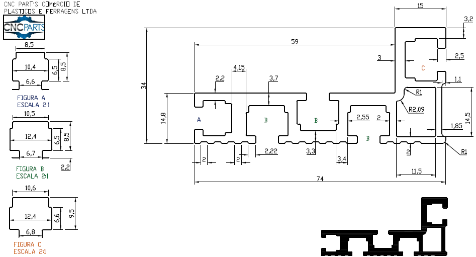 Perfil Modelo L em Alumínio