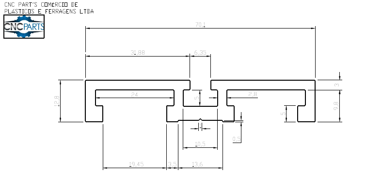 Perfil T-track 30 Duplo Alumínio