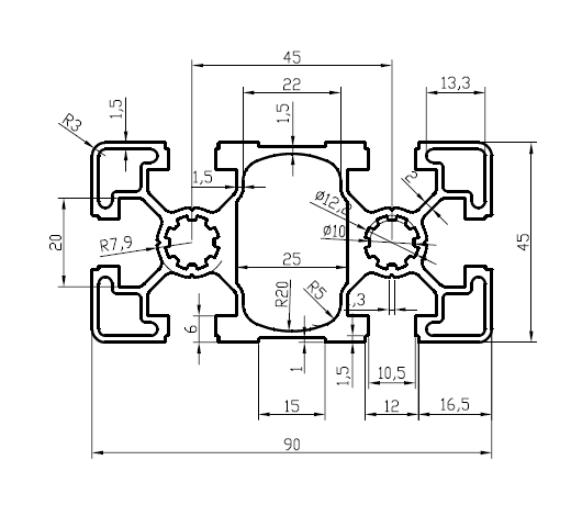 Perfil 45x90 Alumínio Estrutural - Cor Na...