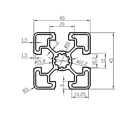 Perfil 45x45 Alumínio Estrutural - Cor N ...